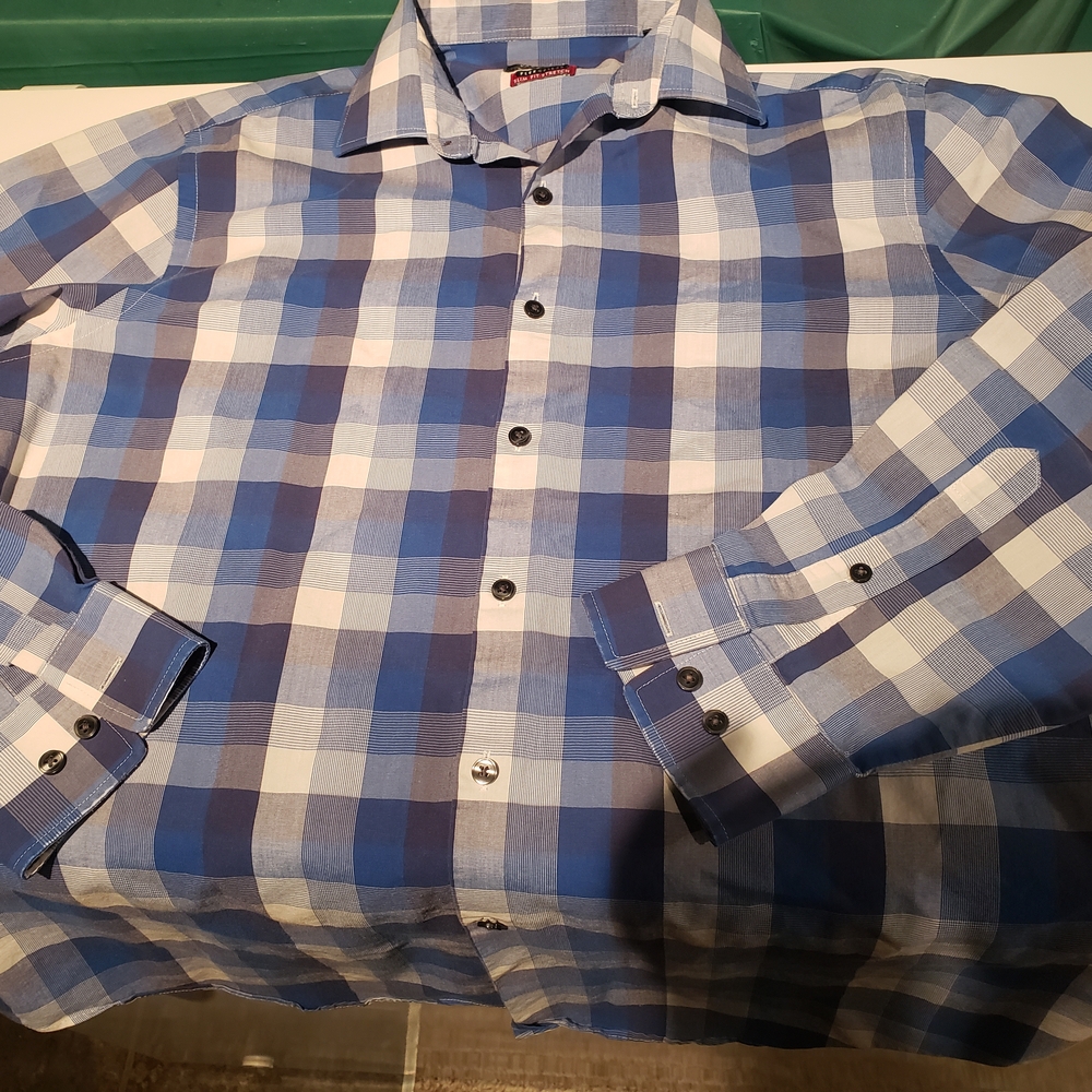 Van Heusen Blue and White Plaid Men's Shirt